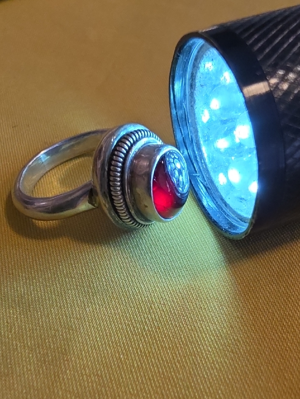 Vintage Silver Ring Featuring a Round Cabochon Garnet Gemstone  AS: 5.75